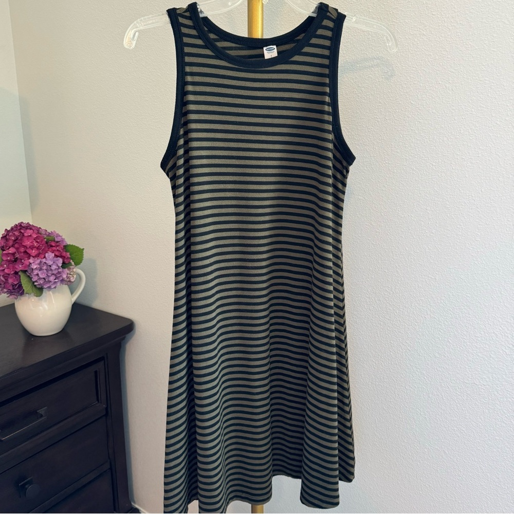 Old Navy Shift Dress - Olive/Black Stripes - Petite Small